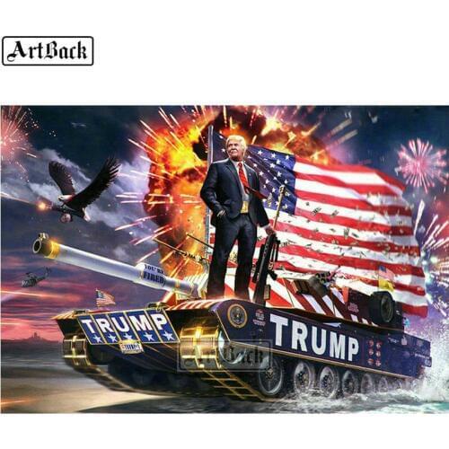 5d diamond painting Trump tank flag full square / round drill US president diamond mosaic embroidery crafts stickers