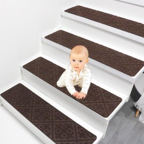 P15D 7Pcs Solid Color Stair Treads Plush Carpet Self-Adhesive Non-Slip Step Rug Pad