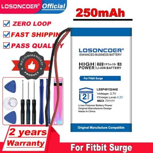 LOSONCOER 3.7V 250mAh Li-ion Battery for Fitbit Surge Smart Watch Battery Rechargeable Accumulator Pack Replacement LSSP491524AE