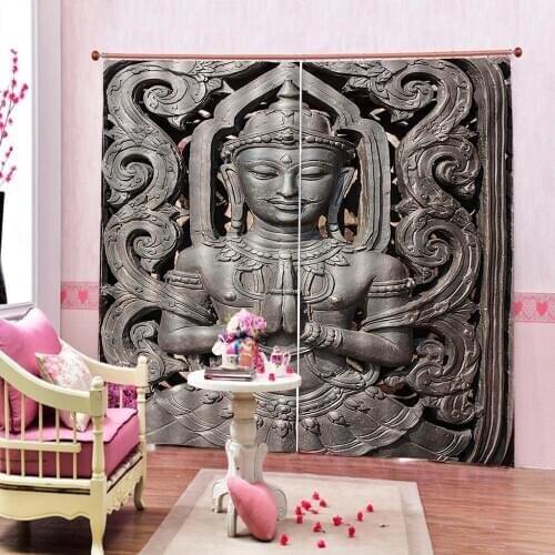 Asian Religious Character Meditating 3d Curtains for Living Room church Blackout Sunshade window curtains
