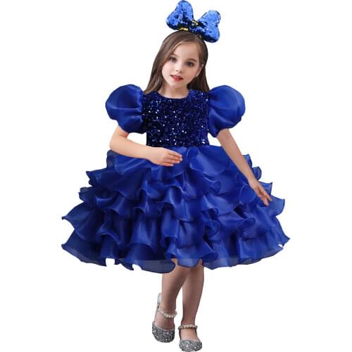 Red Crew Neck Fluffy Kids Night Dress For Evening Danquet Multi-Layered Elegant Girl Wedding Dress For Children 2-10 Years ol