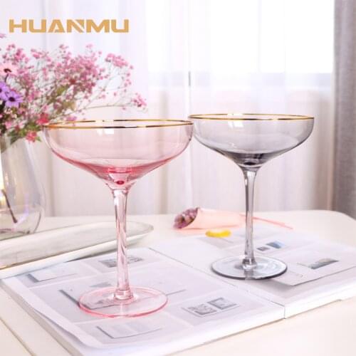 Glass Cocktail Glass Margarita Glass Wine Pink Grey Clear Handmade Blown Bartending Decor Cups Cocktail Champagne Crystal Glass