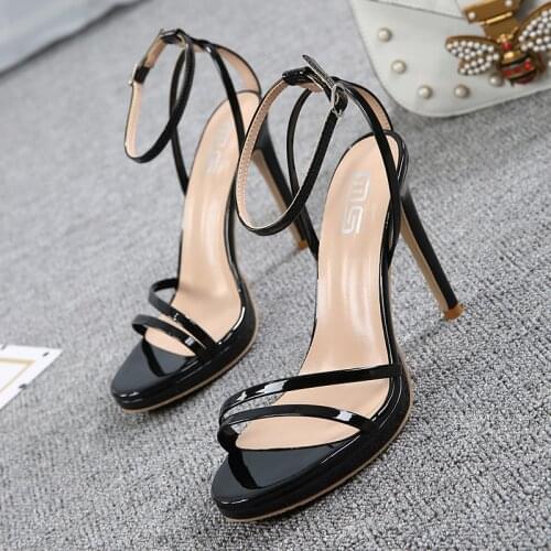2021 summer ankle strap womens sandals 10cm thin heel hollow open toe sexy high heels fashion patent leather shoes party 34-41