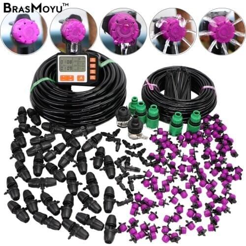 BRASMOYU 5-30M 8/11MM Garden Watering System Micro Drip Irrgation Water Adjustable Drippers 3/8'' Main Line Kit Lock Connectors