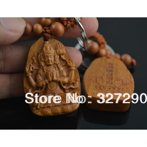 Buddhist Sculpture Series Key Chain Wholesale Buddhist Wood Craving Key Chian 20pc/lot free shipping