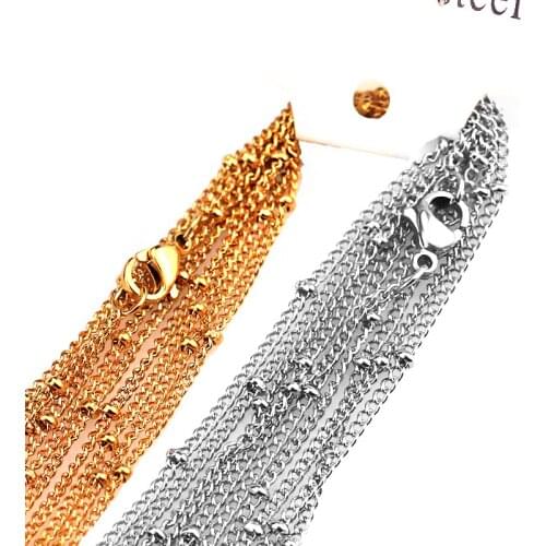 10pcs/lot Width 1.5mm Stainless Steel Bead Gold Chain Necklace Women Chains Jewelry Findings Making Materials Accessories choker