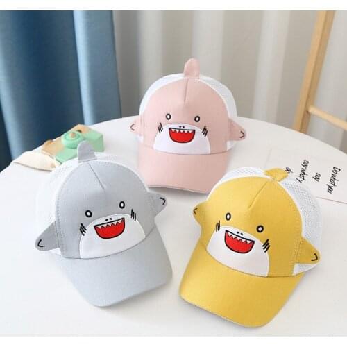 New Korean Summer Child Cute Shark Embroidery Caps Boys Cotton Breathable Outdoor Hats Girls Fashion Sunscreen Baseball Caps