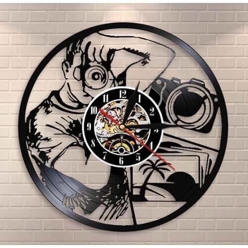 Photographers Wall Clock Taking Picture with Camera Shutterbug Cameramen Gift Photography Studio Wall Decor Vinyl Record Clock
