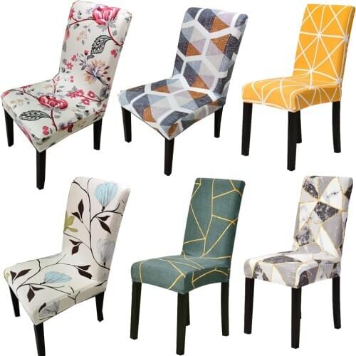 Flexible Elastic Floral Print Chair Cover Plaid Universal Spandex Chair Slipcover for Dining Room Kitchen Hotel Wedding Banquet