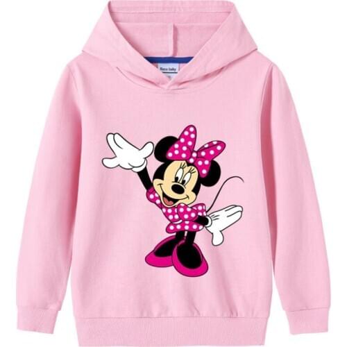 Disney Minnie Mouse Cotton Sweatshirt Long Sleeve T-shirt Autumn Cartoon Kid Clothes Tops Baby Girl Childrens Hoodies