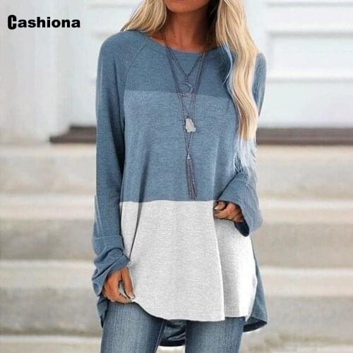 Cashiona Plus size Women Basic Tops Long T-shirt New Patchwork Tees Loose Womens Clothes 2021 Spring Autumn Shirt Femme 4xl 5xl