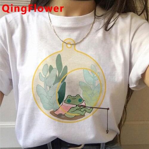 Kawaii Frog t-shirt female japanese plus size casual couple clothes grunge top tees t-shirt harajuku