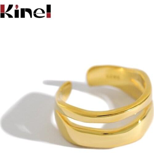Kinel 925 Sterling Silver Open Ring Normcore INS Irregular Line Double Layer Ring Femme Punk Ring Accessories Gift