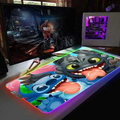Stitch Anime RGB Mouse Pad Gamer Backlit Mat Mause Ped LED Mousepad Xl Pc Gaming Computer Desk Mouse Mats Xxl Mice Keyboards