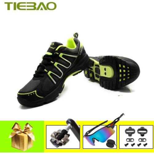 TIEBAO Leisure Cycling Sneakers Breathable Self-locking Bicycle Racing Shoes Add SPD Pedals Sunglasses Mountain Bike Shoes