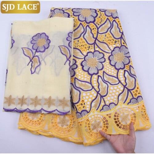 SJD LACE African Lace Fabric High Quality Swiss Voile Lace In Switzerland 5+2Yards Embroiderey Cotton For Wedding Party SewA2035