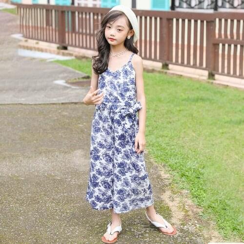 Summer Kids & Teen Girls Floral Sets 2021 New Baby Girls Camisole + Cropped Pants 2-piece Fashion Cute Cotton Princess Vest Set