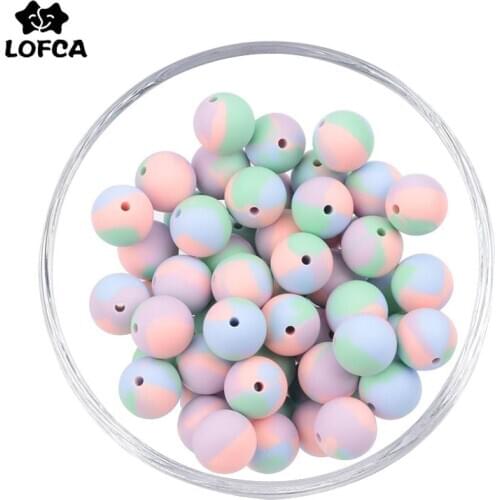 LOFCA 10PCS Silicone Beads Tie-dye Teething Beads DIY Chewable Colorful Teething For Infant Baby Teether Round