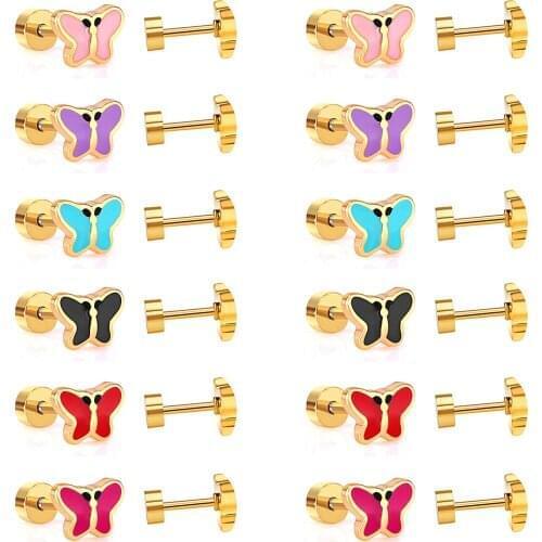 LUXUKISSKIDS Jewellery 12Pairs/Lot Cute Color Butterfly Girl Kids Earrings Set Screw Earring For Women Earings Jewelry Brincos