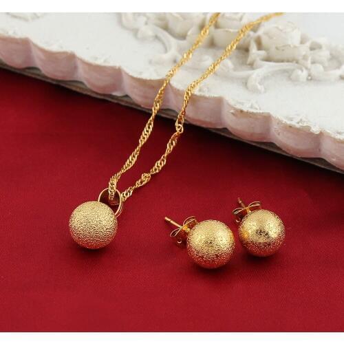Small set beaded earrings pendant necklace set gold women ball earring jewelry wedding item for Arab African Ethiopian gift