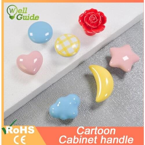 Cartoon Children Room Ceramic Cabinet Knobs Moon Star Colorfull Wardrobe Handle Garden Door Handle Cabinet Handles for Kids