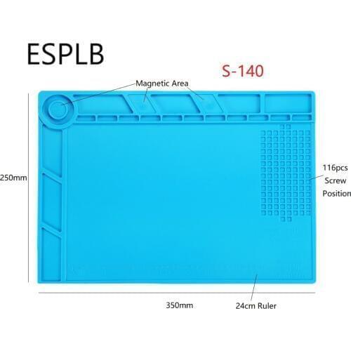 ESPLB S-140 Heat Insulation Silicone Pad Desk Mat 35x25cm Soldering Repair Station with Screw Location and Magnetic Area
