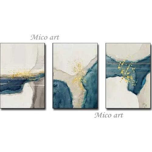 New Arrival 3 Panel Abstract Oil Painting Modern Green Design Canvas Wall Art Paintings Artwork For Hotel Wall Decoration