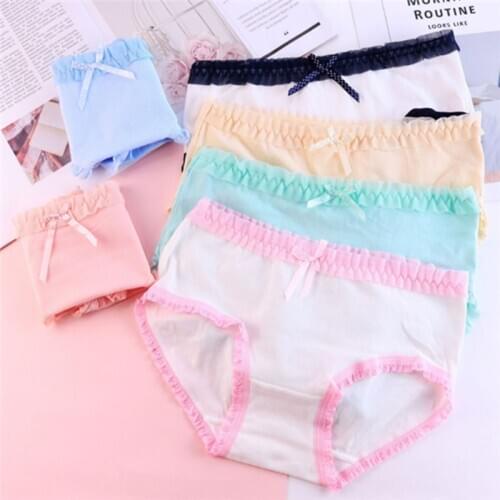 New Arrived 4Pcs/Lot Girl Panties Underwear Lace Briefs Cotton Lingerie Soft Comfortable Bowknot Cartoon Panty Wholesale T029-4