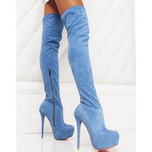 New Women Suede Blue Jeans Slim Sexy Fashion Over-the-Knee Boots Sexy Thin High Heel Boots Platform Woman Thigh High Boots Shoes