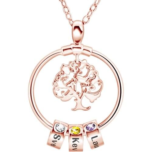 Custom Name Necklaces Life of Tree DIY Beaded Necklaces 12 Color Birthday Stone Hollow Wishing Tree Necklace Mothers Day Gift