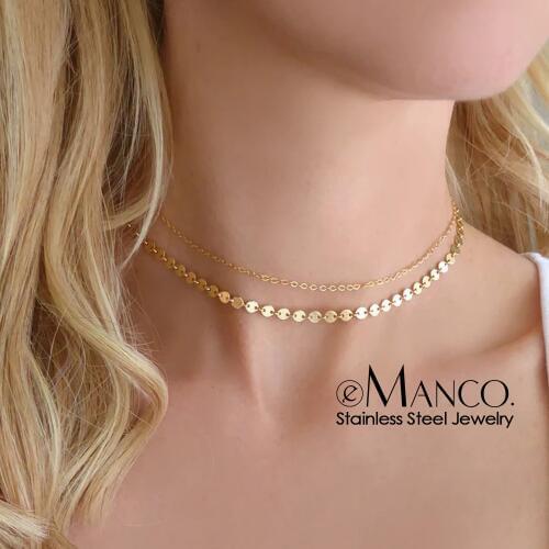 EManco 2 PCS Not Fade Real 316L Stainless Steel Necklace women Simple Chain Choker Necklace for women Fashion Jewelry