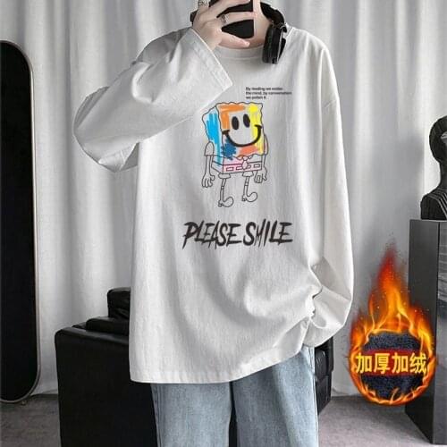 Plush thickened long sleeve for mens loose round neck trend Korean