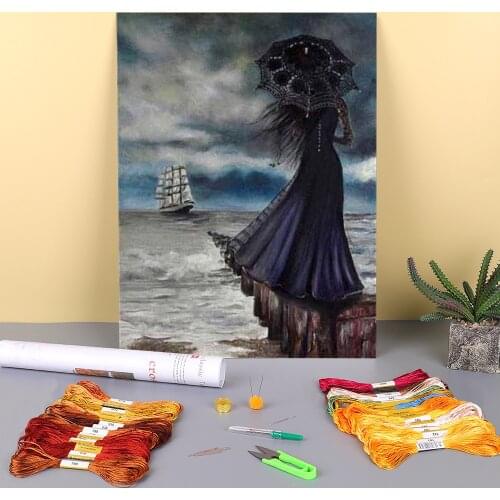 Portrait Woman Printed Water-Soluble Canvas 11CT Cross Stitch DIY Embroidery Patterns DMC Threads Painting Craft Different