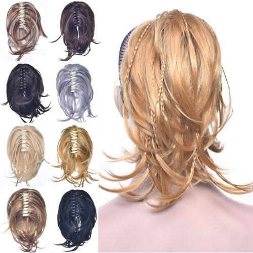 Gres Straight Braided Ponytails High Temperature Fiber Synthetic Claw Pigtails 12inch Middle Length Horse Tail Blend with Plait