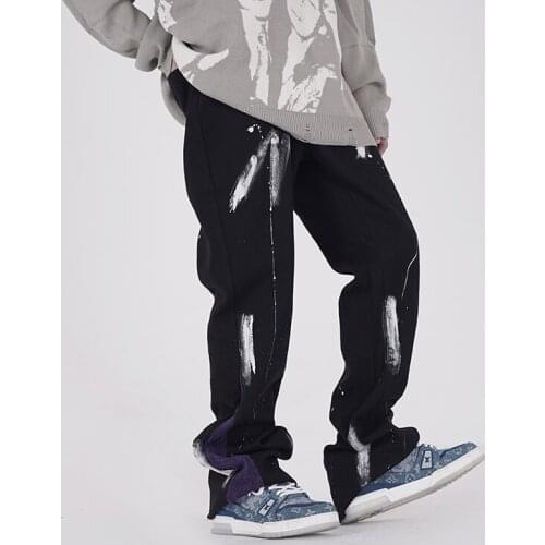 High Street Painted Straight Washed Jeans Pants Men and Women Oversize Wide Leg Loose Pockets Casual Denim Trousers