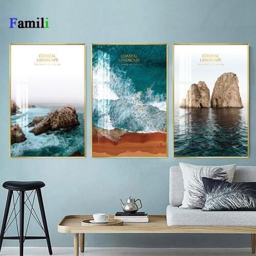 Scandinavian Tropical Ocean Waves Canvas Wall Art Poster Nordic Landscape Print Painting Decoration Pictures Modern Home Decor
