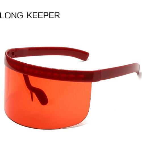 LongKeeper 2020 Oversize Shield Visor Sunglasses Men Women One Peice UV400 Flat Top Sun Glasses Men Windproof Goggle Eyewear