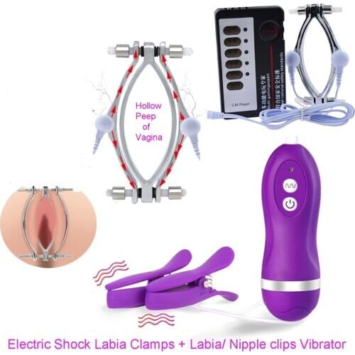 G spot Clitoris Nipple Clamps Vibrator for Women, Vagina Spreader Speculum Electric Shock Labia Clips Female Masturbator Sex Toy