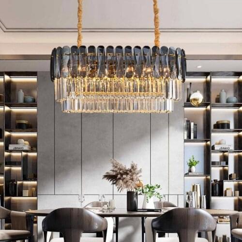 Dining Room Modern Luxury Art Deco Lighting E14 Lustre Gray / Cognac K9 Crystal Led Pendant Lights Gold Metal Led Luminaria Lamp