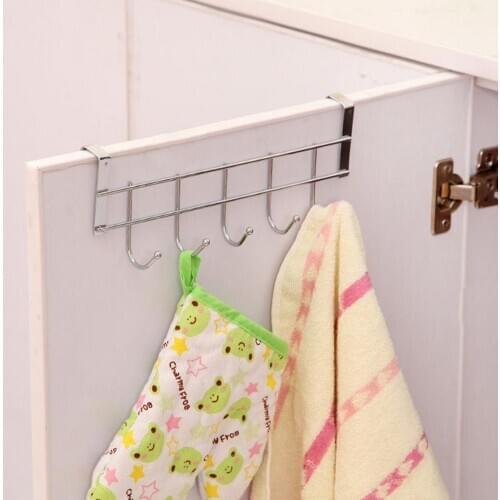 Stainless Steel 5 Hooks Clothing Coat Towel Hanger Bathroom Tools over Shelf Storage Holder Kitchen Household Door Holder R H0N9