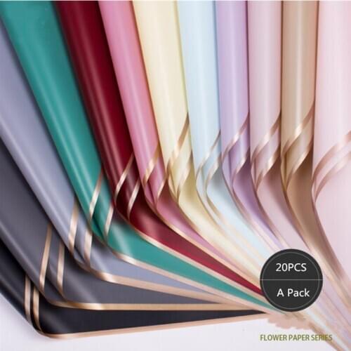 20PCS Golden Frame Waterproof Jelly Film Bouquet New Year Valentines Day Wrapping Paper Florist Gift Wrapping Material Papers