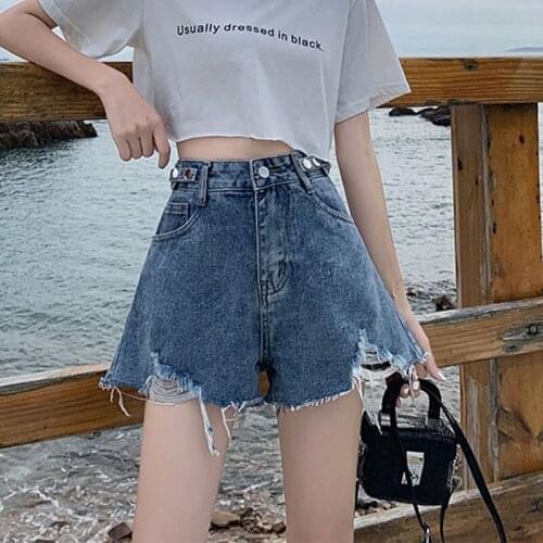 Womens 2021 New Fit High Quality Denim Tide Female Pants Summer solid color Loose Mom Shorts Jeans Streetwea Versatile Casual
