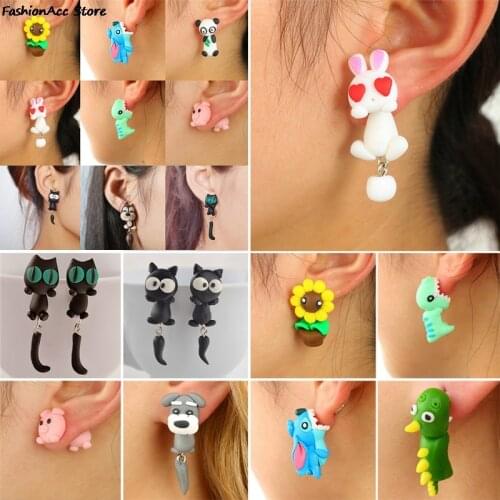 100% Handmade Polymer Clay Animal Earrings Cute Cat Red Fox Lovely Panda Squirrel Tiger Stud Earrings For Women Jewelry