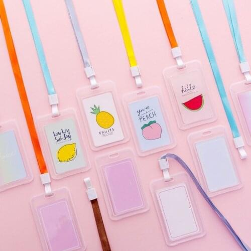 Women PVC Card Holders Business Card Case Student Portable Cartoon Badge ID Card Holder Cards Pass Cover Lanyard Badge Holder