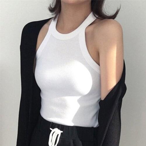 Off Shoulder Women Tank Tops Sleeveless Basic Solid Color Tank Women Slim Halter Neck Tank Top