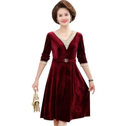 Elegant Burgundy Gold Velvet Vintage Midi Dress Spring Autumn Korean Solid V-Neck 3XL Plus Size Vestido Women Bodycon Dress