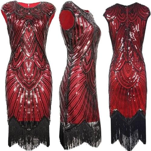 XS-3XL Womens 1920s Vintage Flapper Great Gatsby Party Dress V-Neck Sleeve Sequin Fringe Midi Dresses Summer Art Deco Embellishe