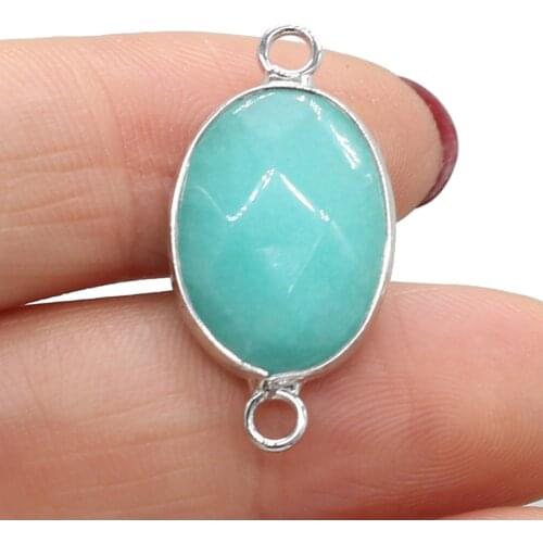 Natural Stone Pendant Links Oval Shiraishi Plus Color Green Charm Connectors for Jewelry Making DIY Necklace Women Gift 14x27mm