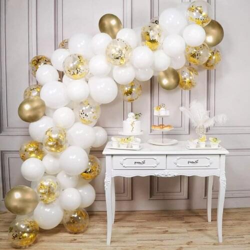 1set Gold confetti Balloon Arch Kit White metalgold Latex Garland Balloons Baby Shower Supplies Backdrop Wedding Party Decortion