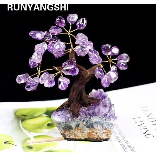 1pcs Natural Crystal Tree amethyst block base Brazilian Amethyst gravel Lucky Tree Decoration Mineral Ornaments Office decor